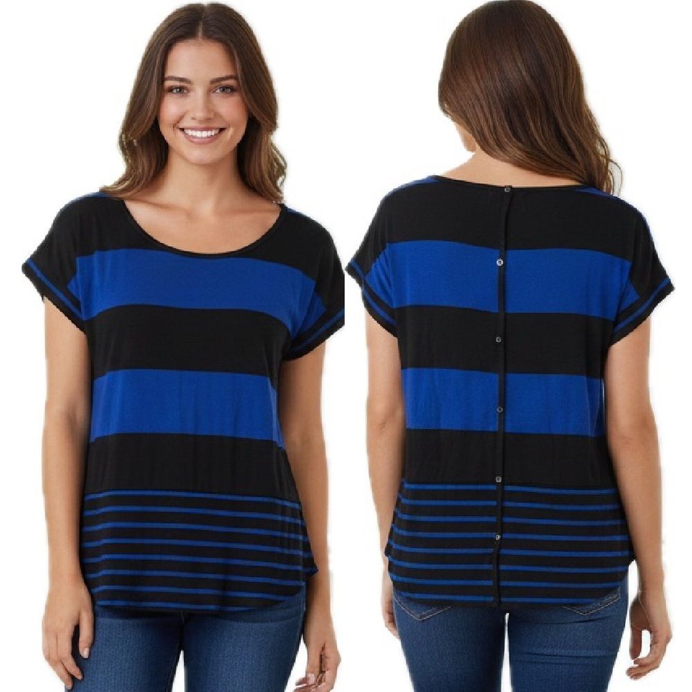 Cynthia Rowley Striped Button-Back Short Sleeve Top Size XS